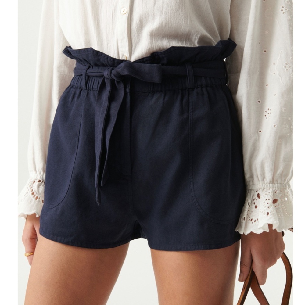 BA&SH Mustang Night Blue Navy Cotton Paperbag‎ Shorts sz 1 / S - Picture 2 of 13